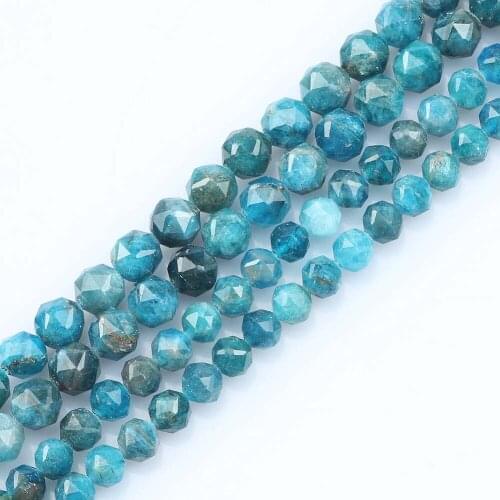 Natural Faceted Blue Apatite Stone Beads Round Gem Loose Spacer Beads For Jewelry DIY Making Bracelet Accessories 7.5'' 15