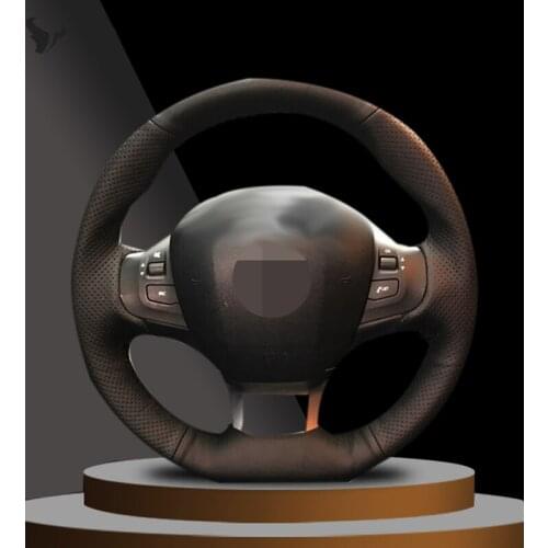 Hand-stitched Black Artificial Leather Steering Wheel Cover for Peugeot 308 2015 2016 2017