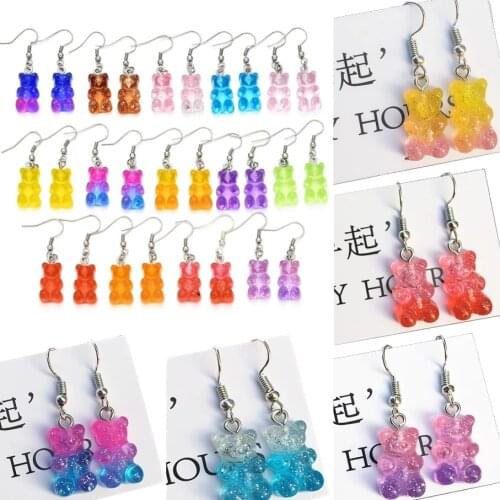 Colorful Gummy Bears Dangle Earrings Cute Lovely Trendy Style Gradient Color Animal Bear Earring For Women Girls Fashion Jewelry