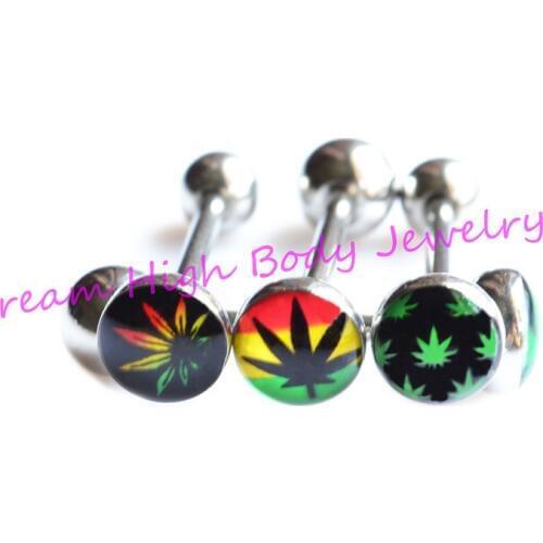 Leaf Tongue Bar Rings Multicolour Bars Body Piercing Jewelry 14G 316L Surgical Steel Barbells Logo Wholesale Popular