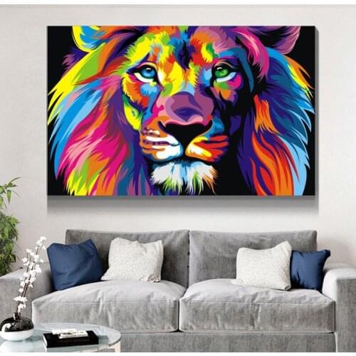Modern Colorful and Abstract Lion Head Posters and Prints, Canvas Paintings, Wall Art Pictures for Living Room Decor (Unframed)