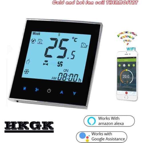 2PIPE Touch screen WIFI thermostat regulator temperature for fan coil unit 24VAC,AC95~240V