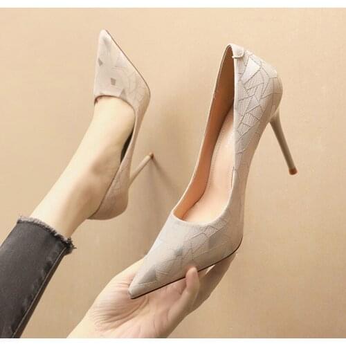 Women pumps PU Slip On 10.5CM Thin Heels High heels Pointed Toe Shallow shoes for women women shoes 2020 size 35-42 red