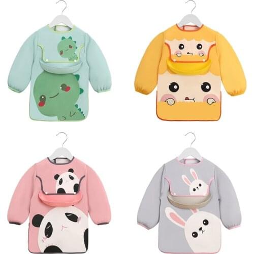 Waterproof Baby Cartoon Bibs Kids Infant Adjustable Long Sleeve Painting Apron 69HE
