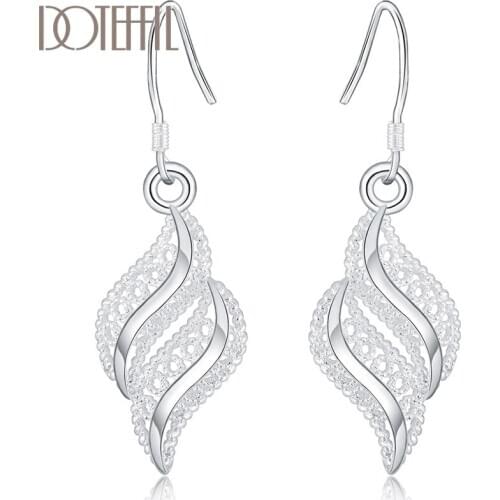 DOTEFFIL 925 Sterling Silver Leaves Leaf Drop Earring For Women Lady Wedding Engagement Party Fashion Jewelry