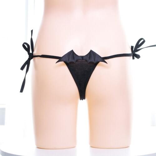 Womens Anime Cosplay Panties Cute G-string Thongs Bikini Lingerie Angel Black White Devil Wings Roleplay Underwear Accessories