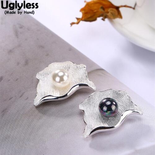 Uglyless Real 925 Sterling Silver Leaf Handmade Necklaces without Chain Women Natural Pearls Pendant Fine Jewelry Fashion Bijoux