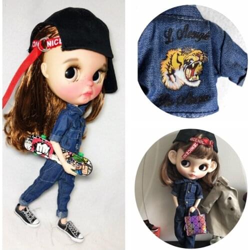 1pcs Cool Dolls Blyth Clothing Tiger Jumpsuit Demin Pants Trousers Overalls for blyth azone OB24 1/6 Doll accessories for dolls