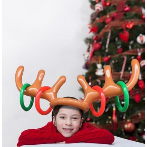 1pc PVC Cartoon Ring Toss Toy Inflatable Reindeer Antler Headgear Kawaii Christmas Party & Family Game Hoopla Toy With 4 Traps