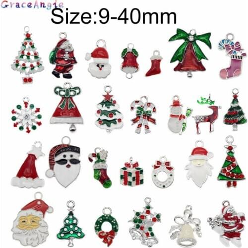 GraceAngie 10pcs Christmas Charms For Earrings Alloy Boot Snowman Moon Bells Tree Garland Elk Snowflake Pendants Lucky Jewelry