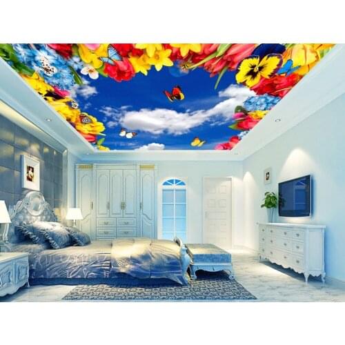1806 Sunflowers with Butterfly Printing PVC Stretched Ceiling Film For Home decoration