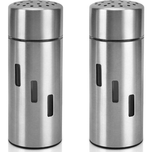 2Pcs Salt and Pepper Shakers, Stainless Steel Spice Shaker, Shaker Sifter for Salt Sugar Pepper Cinnamon Spice Seasoning