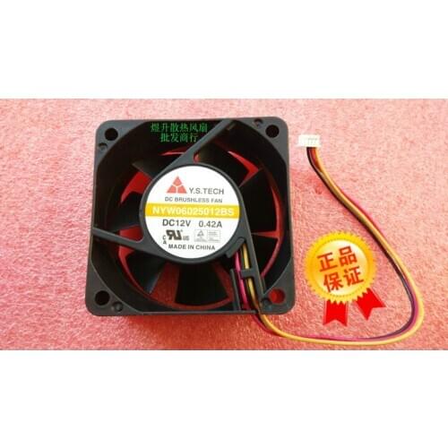 Y.S TECH NYW06025012BS DC 12V 0.42W 60x60x25mm 3-wire Server Cooling Fan