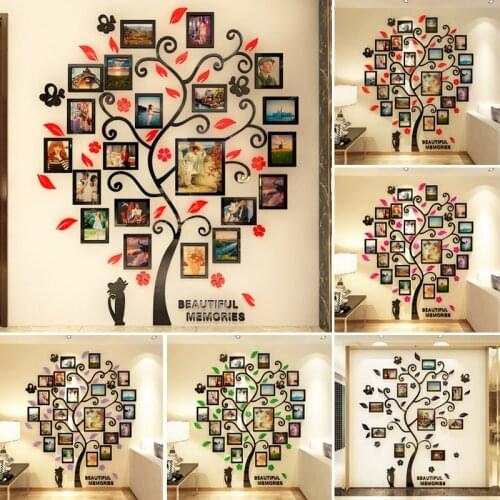 3D Acrylic Crystal Wall Sticker Adhesive DIY Stereo Photo Frame Tree Pattern Wear Resistant Home C1