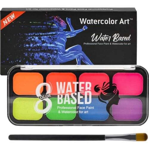 8-color fluorescent face and body art paint UV luminous special color makeup Halloween party makeup beauty tool set with brush