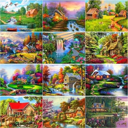 5D DIY Diamond Painting Scenic Lodge Diamond Embroidery Landscape Cross Stitch Full Square Round Drill Home Decor Manual Gift