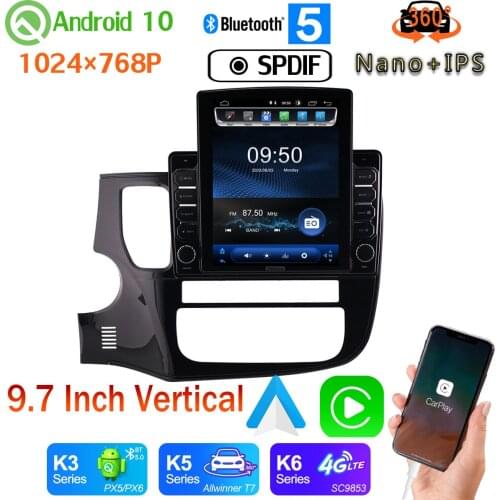 9.7" Vertical Tesla Android 10.0 Car Media Radio GPS PX6 4+64G For Mitsubishi Outlander XL 3 2012-2018 Android auto 360 Camera