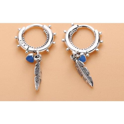 Free Shipping 925 Sterling Silver Spiritual Feathers Hanging Earrings CZ Crystal Earring For European Women DIY Jewelry Hot sell