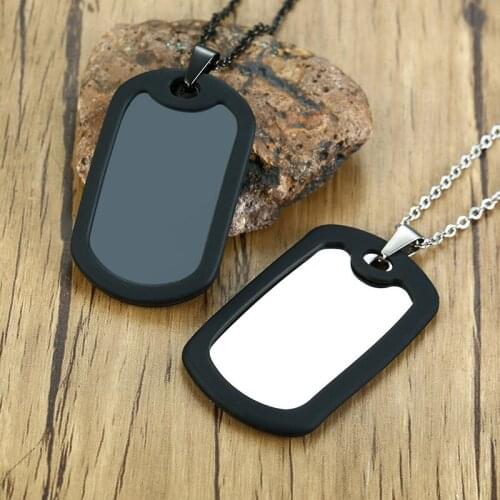Free Custom Engraving Military Dog Tag Pendants Necklace with Black Rubber Spacers - Silver, Black