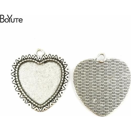 BoYuTe (30 Pieces/Lot) 25MM Cabochon Base Antique Bronze Silver Plated Heart Pendant Bezel for Jewelry Making Accessories