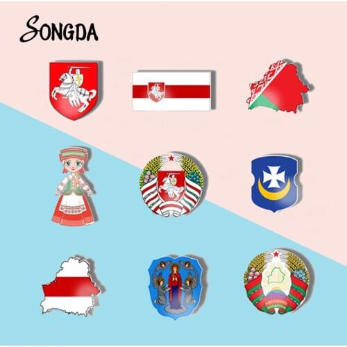 Republic of Belarus White Knight Pagonya Acrylic Brooch Horse Flag Full Color Print Epoxy Art Lapel Pin Bag Clothing Accessories