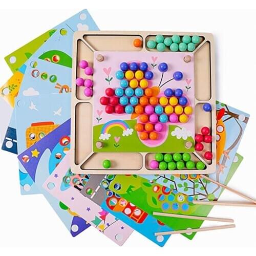 Wooden Educational Montessori Toy Multi-function Bead Clip Bead Game Preschool Stacking Learning Toy Puzzle Game Gifts