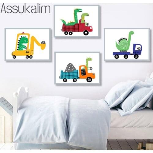 Dinosaur Posters Toy Truck Wall Art Painting Boy Room Poster Prints Nursery Canvas Print Nordic Wall Pictures Kids Room Decor