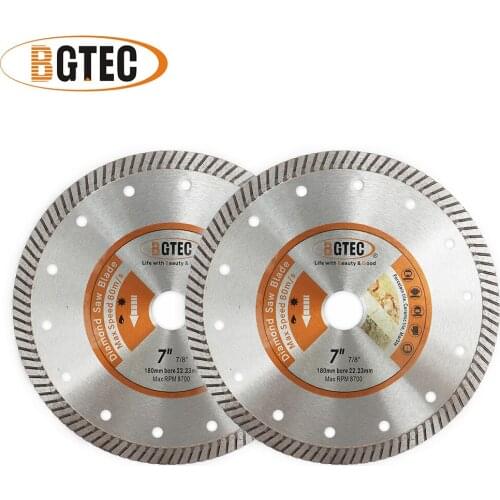 BGTEC 2pcs 7 Inch 180mm Super-Thin Diamond Turbo Cutting Blades for Ceramic Tile Granite Cutting diamond disc