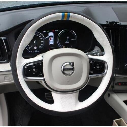 For Volvo s90 xc60 s60L xc90 s80 v40 DIY custom leather suede car interior steering wheel cover car accessories