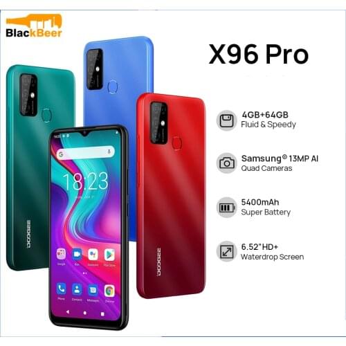 DOOGEE X96 Pro 6.52 Inch HD+ Screen Mobile Phone 4GB+64GB Octa Core Cellphones Android 11 4G Smartphone 13MP Quad Camera 5400mAh