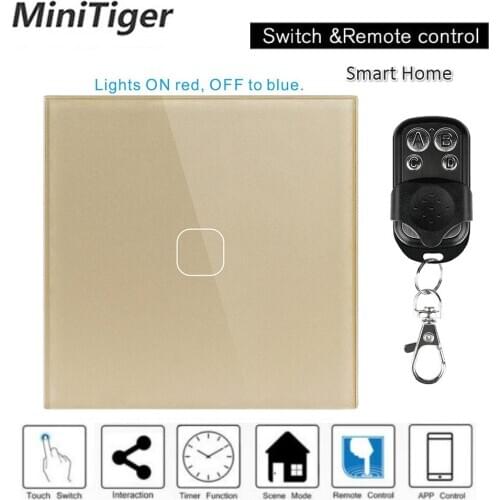 Esooli EU standard 1 2 3 Gang 1 Way Smart Home Touch Switch Wall Light Gold Touch Screen Switch Crystal Glass Panel with remote