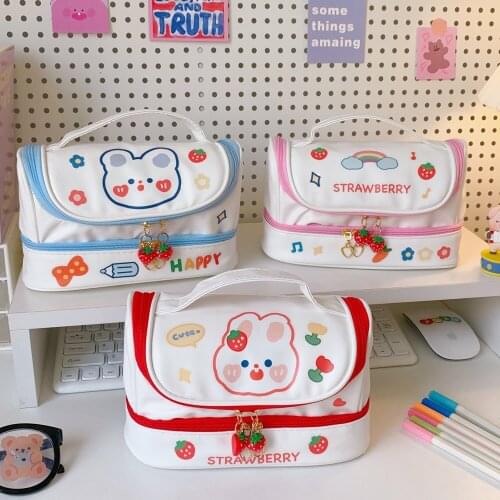 Canvas Double Layer Pencil Case Large Capacity School Student Kids Make Up Bag Pen Box Pouch Pencil Bags Stationery Gift Supply