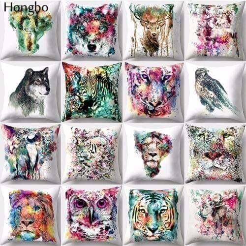Hongbo 1 Pcs Bird Tiger Elephant Elk Fox Pillow Case Cushion Cover For Car Sofa Home Decor Decoration Polyester