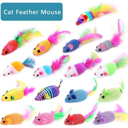 Cat Interactive Colored Feather Tail Little Mouse Cat Toy Set Pet Interactive Training Supplies Cat Funny Toys