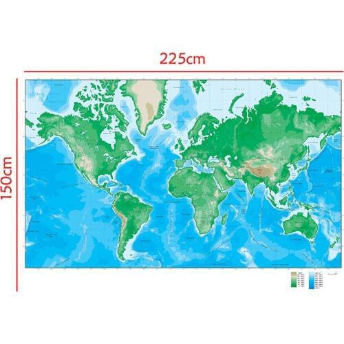 The World Elevation Map 150x225cm Foldable Non-woven Map For Geological Research