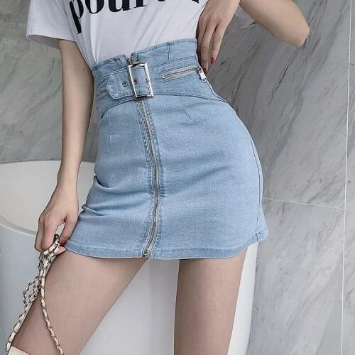 High-waisted a-necked short skirt Summer 2021 new collection waist thin black denim skirt girl harajuku skirt A-LINE