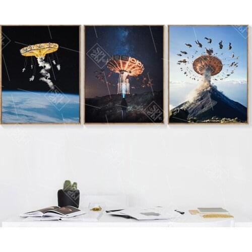 Creative Ferris Wheel Landscape Posters and Prints Surrealism Space Canvas Painting for Living Room Wall Art Pictures No Framed