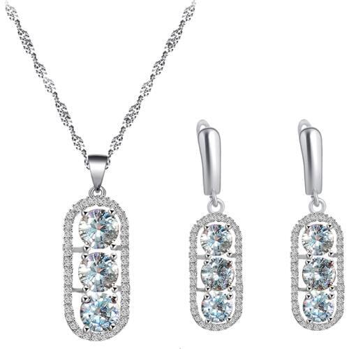 Small fresh round silver plated white color zircon earrings necklace pendant jewelry set JS848