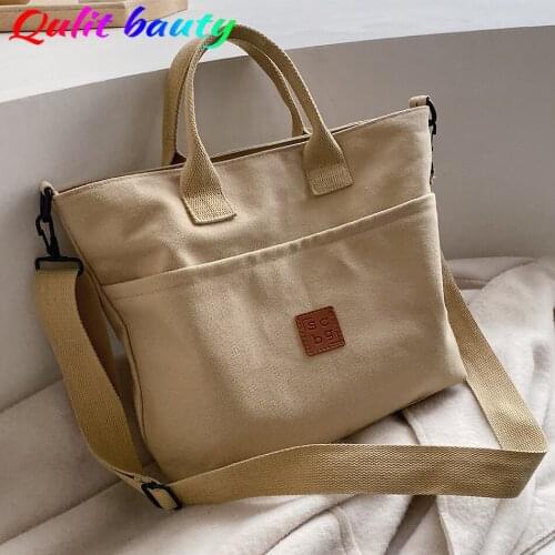 Fashion Casual Womens Canvas Shoulder Messenger Bag Ladies Purses and Handbags Designer PU Leather Stitching Female Handbag Sac