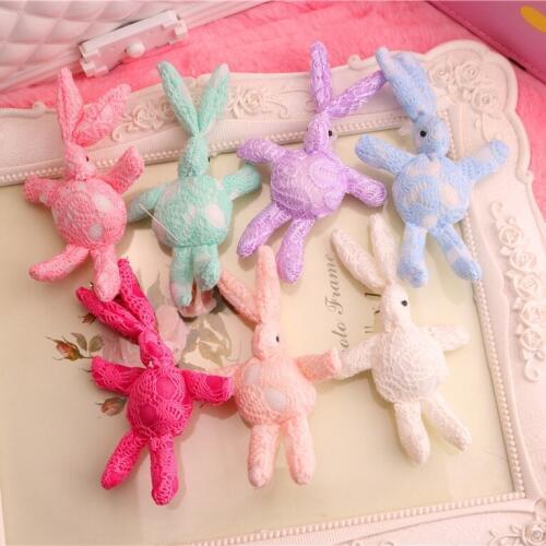 Handmade 35pcs Fashion Solid Cute Lace Bunny Plush Toys Rabbit Soft Stuffed Animal Toys DIY Materials For Phone Bags Wedding DIY
