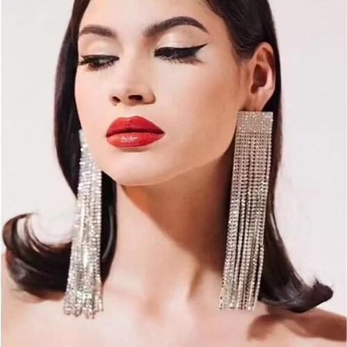 Fashionable womens shining Rhinestone Pendant Earrings suitable for womens Crystal Long Tassel Earrings popular jewelry