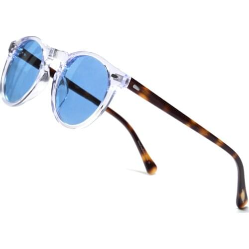 Eareada Clear Acetate Round Glasses Frame Gregory Peck Vintage Polarized UV400 Summer Sunglasses OV5186 Frame Men' Gafas Oculos