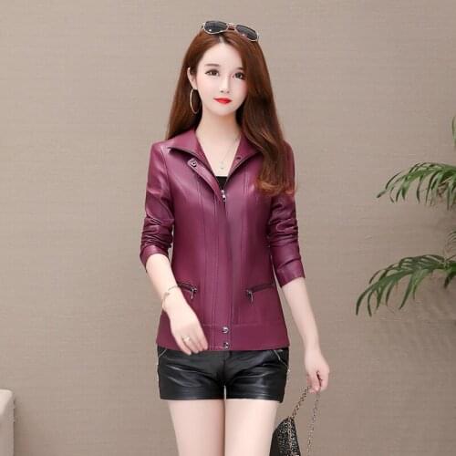 2020 New Womens Elegant Faux Leather Jackets Ladies Slim Soft Sheepskin Leather Coat Plus Size 5XL Female Clothing Outerwear