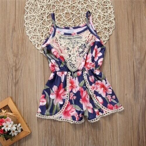 Pudcoco Infant One-Pieces Clothing Girl Spaghetti Strap Sleeveless Lace Patchwork Romper Outfit Clothes