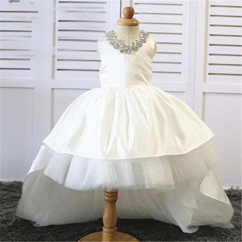 White ivory Flower Girl Dress Kids Pageant Birthday Formal Party Lace Dress Bowknot First Communion Dress Prom Gown 3M-14Y