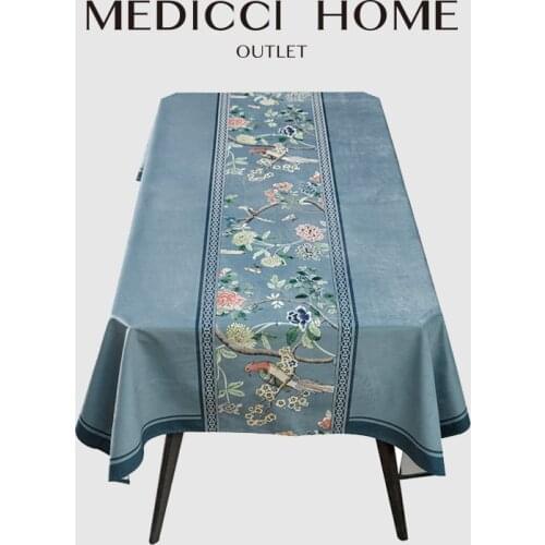 Medicci Home Rectangle Tablecloth Eastern Home Decoration Chinese Antique Bird Flower Print Luxury Velvet Obling Table Cloth