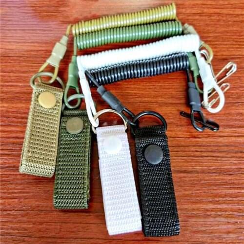 Military Spring Safety Strap Tactical Anti-lost Elastic Lanyard Rope Gun Rope For Key Ring Chain Flashlight Hunting Accessories