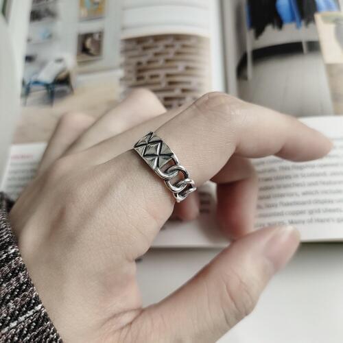Silver Braid Antique Curb Chain Oxidized Black Lines 925 Solid Sterling Silver Band Ring for Women Gift for Her Designer Ring
