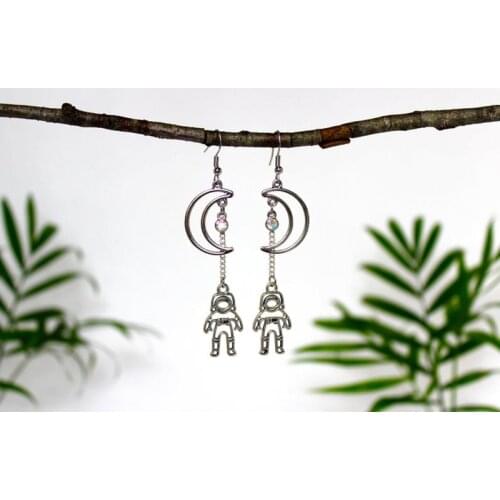 Astronaut Earrings, Space Earrings, Crescent Moon Earrings, Witchy Earrings, Moon Phase Earrings Dangle, Magic Earrings