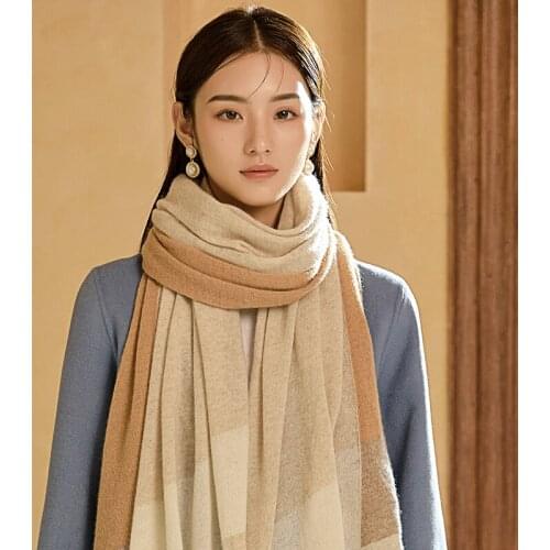 Wool Scarf Women Winter Shawls and Wraps Large Warm Neck Scarves Fine Sheep Wool Pashmina Cashmere Scarves Blue Blanket Stole